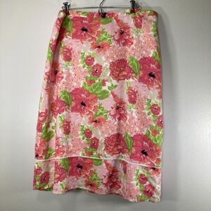 Kim By Kim Roger's PXL Linen Pink And Green Floral Skirt Petite Extra Large